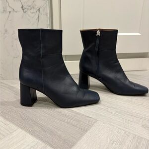 Angel Alarcon Navy Leather Block-Heel Ankle Boots